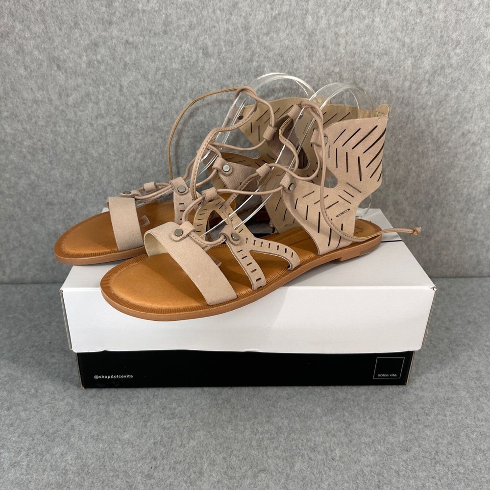 Dolce Vita Women Size 8 M Taupe Nubuck Gladiator Sandals Juno Cream Shoes Laceup